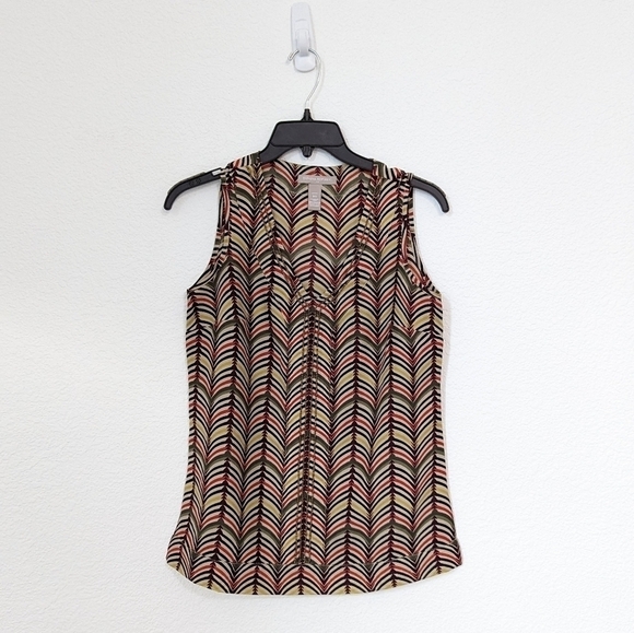 ✨4 for $20✨ Banana Republic Printed Beaded V Neck Top Multicolor XS Business - Picture 1 of 5